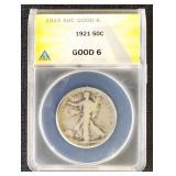 1921 Walking Liberty Half Dollar Graded G6 by ANAC