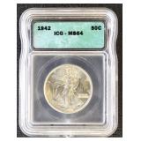 1942 Walking Liberty Half Dollar Graded MS64 by IC
