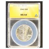 1942 Walking Liberty Half Dollar Graded MS64 by AN