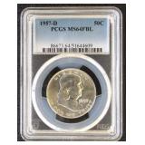 1957-D Franklin Half Dollar Graded MS64FBL by PCGS
