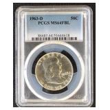 1963-D Franklin Half Dollar Graded MS64FBL by PCGS