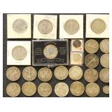 US Coins 23 Silver Half Dollars, circulated, mostl