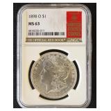 1898-O Morgan Silver Dollar Graded MS63 by NGC