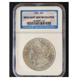 1896 Morgan Silver Dollar Graded Brilliant Uncircu