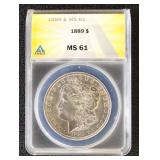 1889 Morgan Silver Dollar Graded MS61 by ANACS
