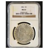 1886 Morgan Silver Dollar Graded MS63 by NGC