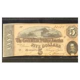1864 T-69 Confederate States Currency $5 CSA Civil