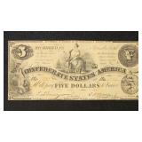 1861 T-36 Confederate States Currency Five Dollar