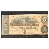 1864 T-69 Confederate States Currency $5 CSA Civil