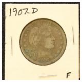 US Coins 1907-D Half Dollar - Barber