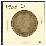 US Coins 1908-D Half Dollar - Barber