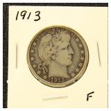 US Coins 1913 Half Dollar - Barber KEY DATE