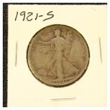 US Coins 1921=S Half Dollar - Walking Liberty