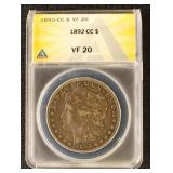 US Coins 1892 CC Dollar - Morgan ANACS VF 20