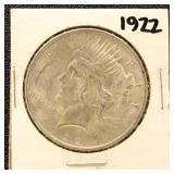 US Silver Coin 1922 Peace Silver Dollar, circulate