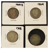US Silver Coins 17 Silver Barber Quarters, circula