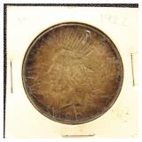 US Silver Coin 1922 Peace Silver Dollar, circulate