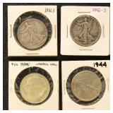US Silver Coins 4 Walking Liberty Half Dollars, ci