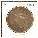 US Silver Coin 1928-S Peace Silver Dollar, circula