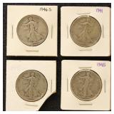 US Silver Coins 4 Walking Liberty Half Dollars, ci
