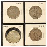 US Silver Coins 4 Walking Liberty Half Dollars, ci