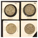 US Silver Coins 4 Walking Liberty Half Dollars, ci