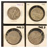 US Silver Coins 4 Walking Liberty Half Dollars, ci