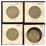 US Silver Coins 4 Walking Liberty Half Dollars, ci