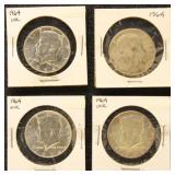 US Silver Coins 4 1964 Kennedy Half Dollars, BU &