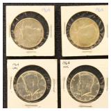 US Silver Coins 4 1964 Kennedy Half Dollars, BU &