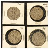 US Silver Coins 4 Walking Liberty Half Dollars, ci