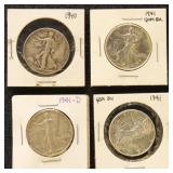US Silver Coins 4 Walking Liberty Half Dollars, ci