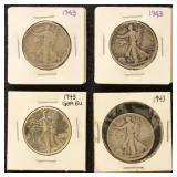 US Silver Coins 4 Walking Liberty Half Dollars, ci