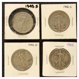 US Silver Coins 4 Walking Liberty Half Dollars, ci