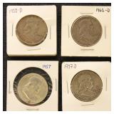US Silver Coins 4 Franklin Half Dollars, circulate