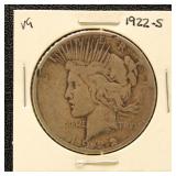 US Silver Coin 1922-S Peace Silver Dollar, circula