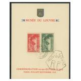 France Stamps #B66-B67 tied on Louvre special shee