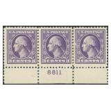 US Stamps #529 Mint NH Plate Number Strip of 3