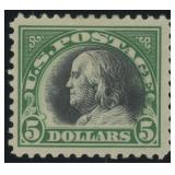 US Stamps #524 Mint LH 1918 $5 Franklin CV $160