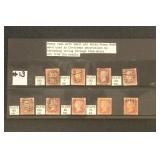 Great Britain Stamps 1860s Penny Red Group on card