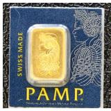 Gold 1 gram bar in original PAMP serial numbered p