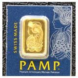 Gold 1 gram bar in original PAMP serial numbered p