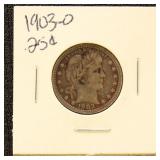 US Silver Coin 1903-O Barber Quarter, Circulated