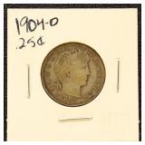 US Silver Coin 1904-O Barber Quarter, Circulated