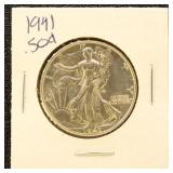 US Silver Coin 1941 Walking Liberty Half Dollar, U