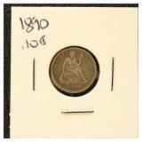 US Silver Coin 1890 Seated Liberty Dime, Circulate