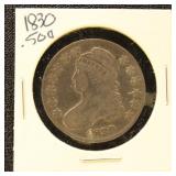 US Silver Coin 1830 Capped Bust Half Dollar, Circu