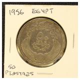 Egypt 1956 Silver Coin 50 Piastres in dealer flip