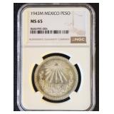 Mexico Silver Coin 1943M Pexo Graded MS65 by NGC