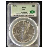 US Silver Coin 2024 Silver Eagle Graded MS70 FIrst